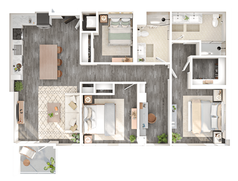 Floor plan for 3 beds, 2 baths, 1400 sqft